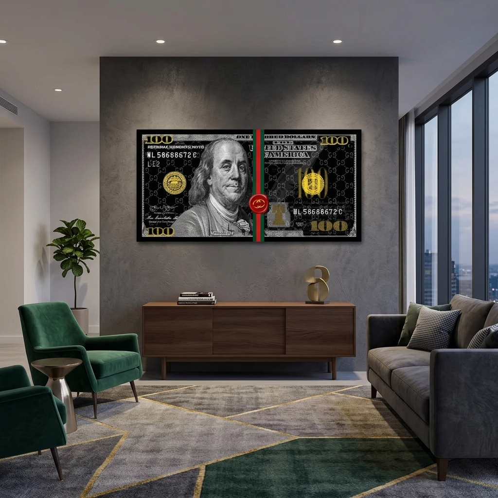100 Dollar Gucci schwarz inspirierender Kunstdruck auf Leinwand
