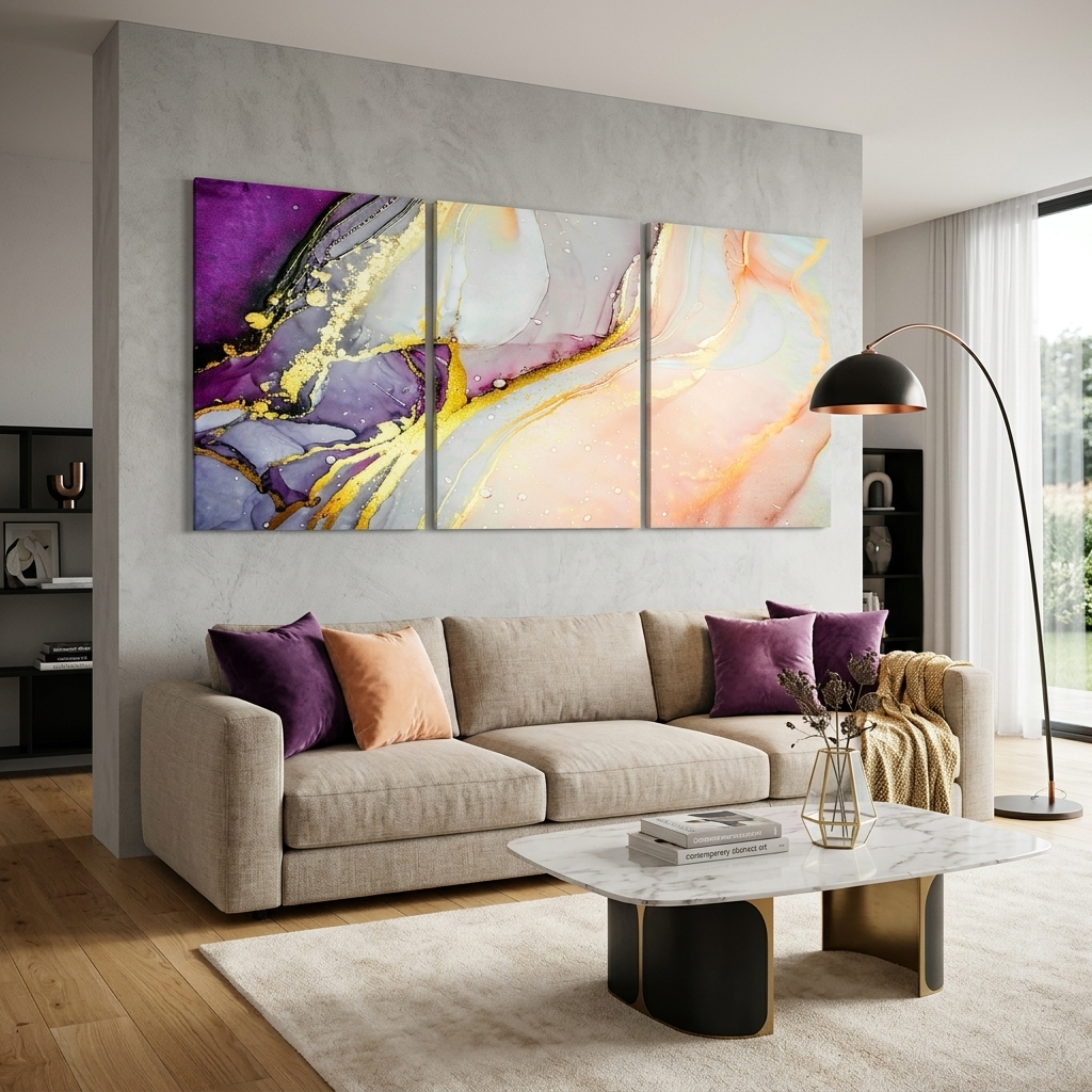 Modularer abstrakter mehrteiliger Kunstdruck auf Leinwand, pudriger Lavendel