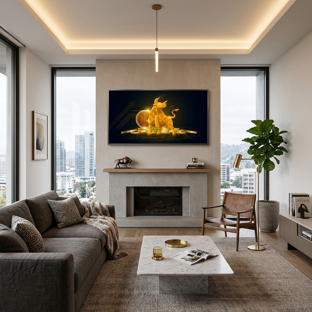 Bitcoin Goldmünze und Goldbarren Inspirierender Leinwand-Kunstdruck