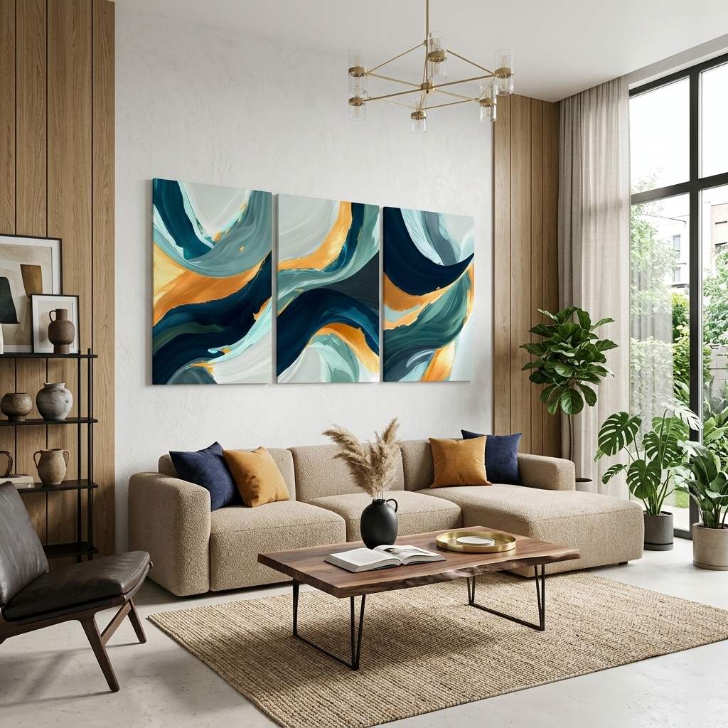Modularer, farbenfroher Abstraktions-Kunstdruck auf Leinwand, mehrere Teile