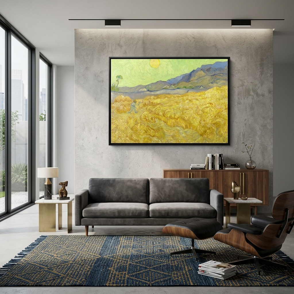 Reproduktion „Das Weizenfeld und der Schnitter“ von Vincent van Gogh, Reproduktion auf Leinwand, Kunstdruck