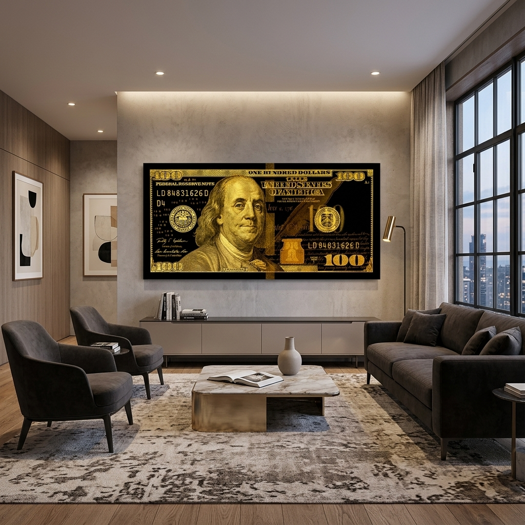 100 Dollar schwarz und gelb inspirierende Leinwand Wand Kunstdruck