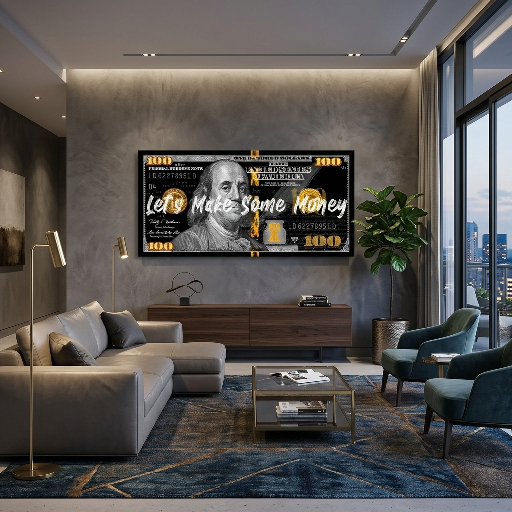 100 Dollar schwarzes Gold Lasst uns Geld verdienen Inspirierender Kunstdruck auf Leinwand