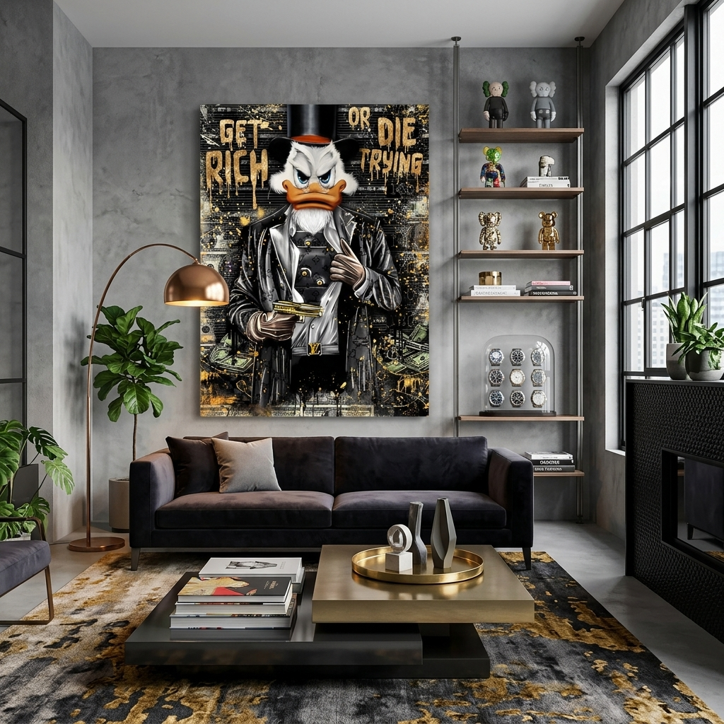 Scrooge with a pistol in an armored vest Inspirational Canvas Wall Art Print