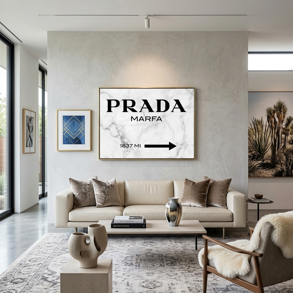 Luxuriöser weißer Kunstdruck auf Leinwand „Interior“