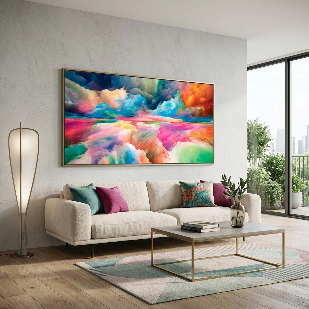 Regenbogen abstrakt in blau rot und grün Farben Abstraktion Leinwand Wand Kunstdruck