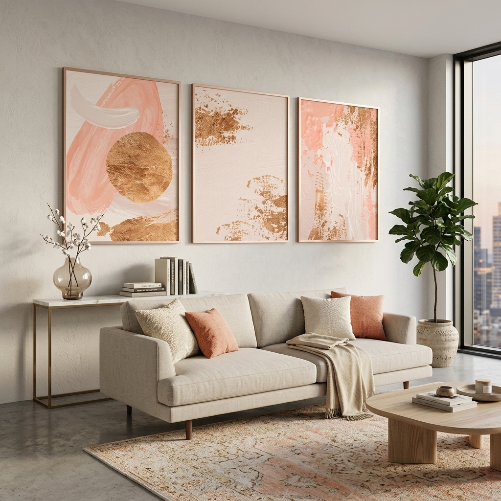 Modularer beige-rosa abstrakter mehrteiliger Leinwand-Kunstdruck