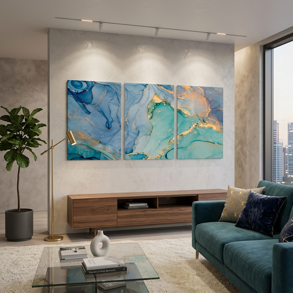 Modular blue and turquoise abstract Multi Panel Canvas Wall Art Print