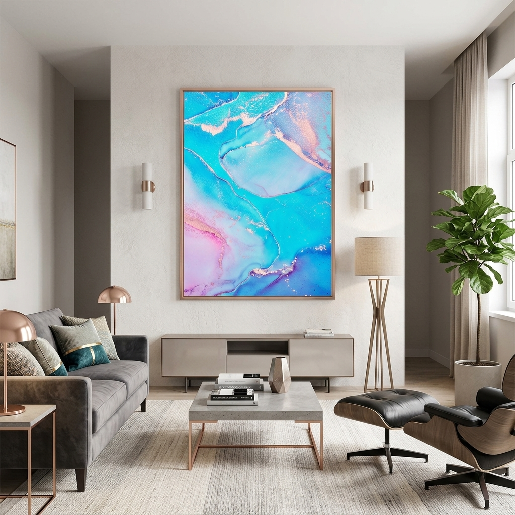 Türkisblau mit rosa Abstraktion Leinwand Wand Kunstdruck