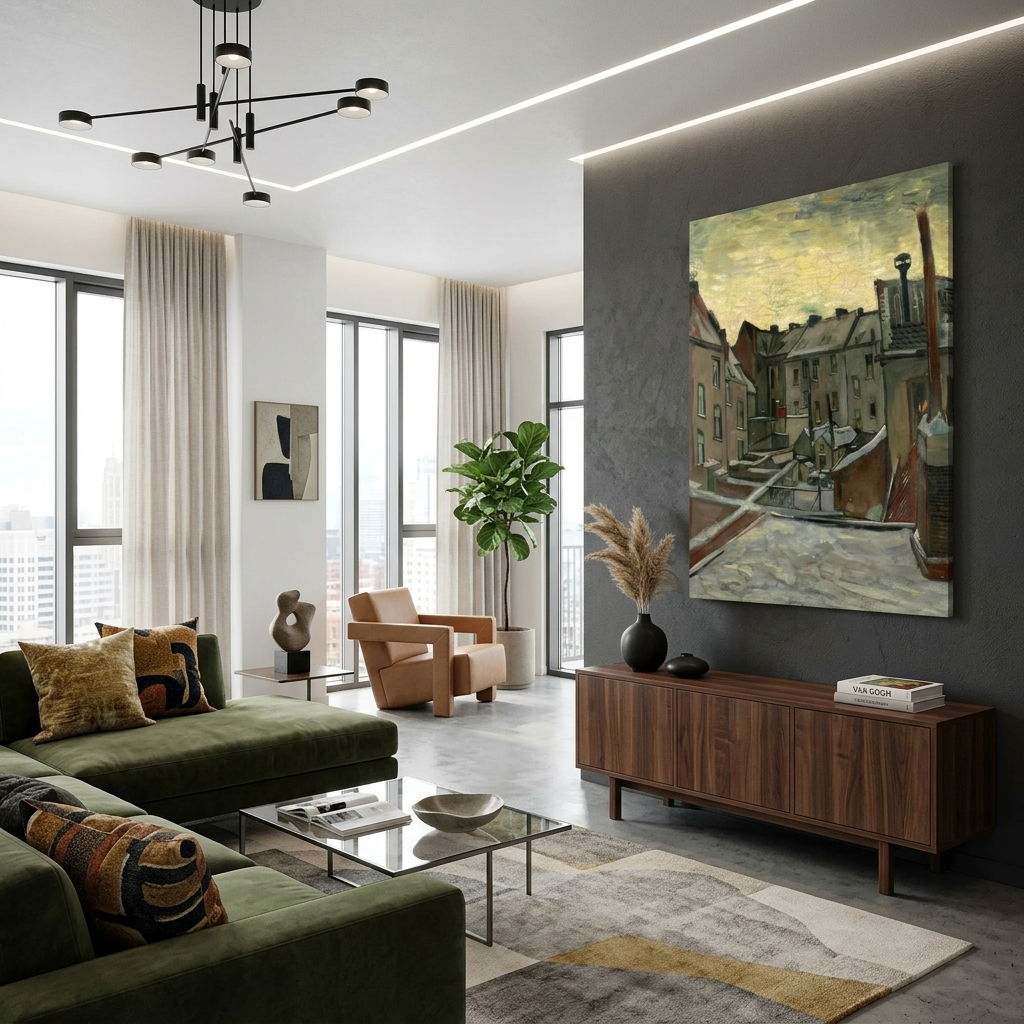 Reproduktion: Die Hinterhöfe der alten Häuser in Antwerpen. Reproduktion auf Leinwand, Kunstdruck