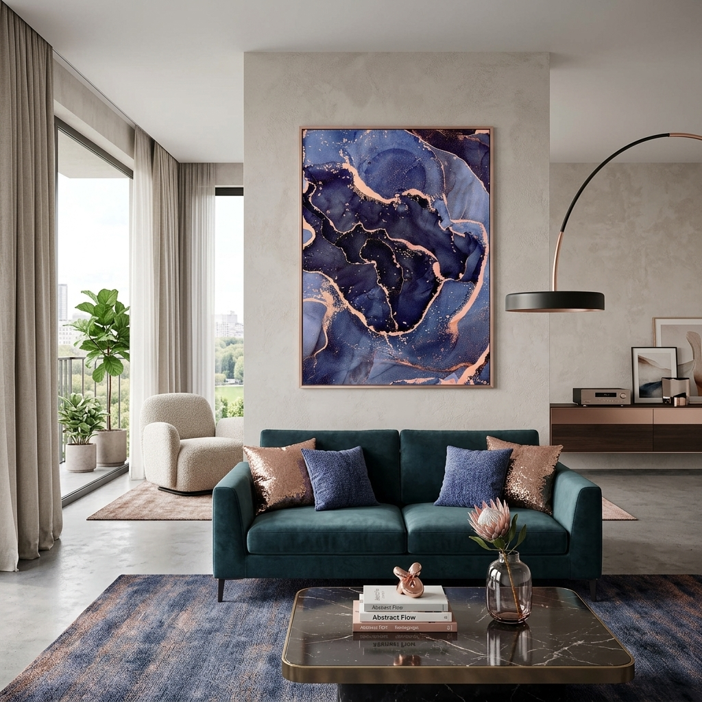 Marineblaues abstraktes Bild mit goldenen Elementen Abstraktion Leinwandbild Wandbild