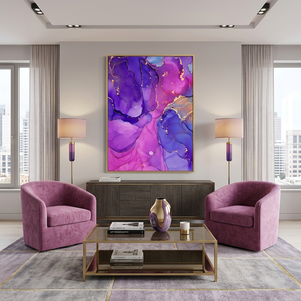 Lila-rosa Abstraktion Leinwand Wand Kunstdruck