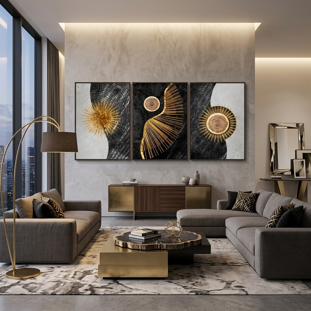Modulare geometrische Abstraktion auf weißem und grauem Hintergrund, mehrteiliger Kunstdruck auf Leinwand