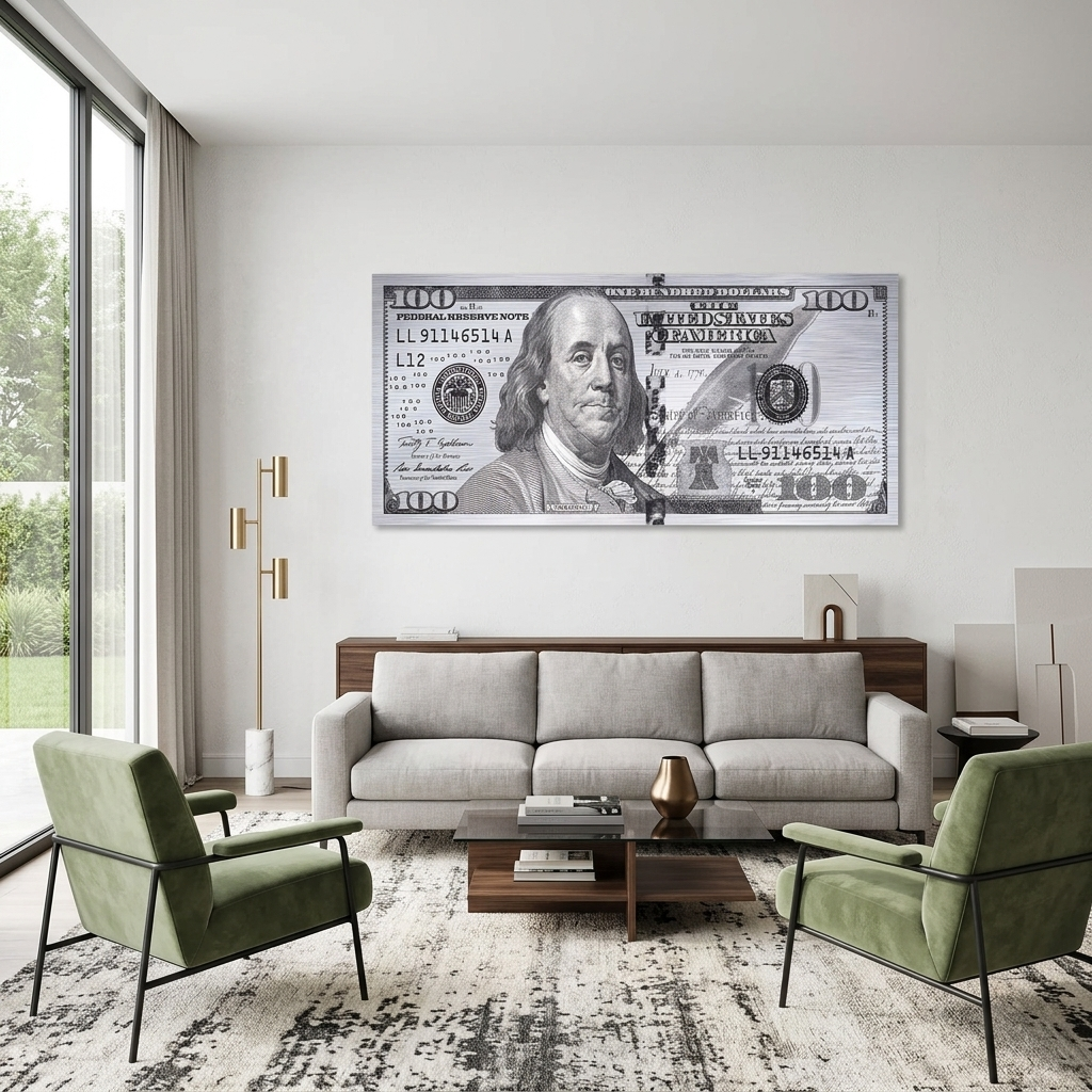 100 Dollar graue Farbe inspirierende Leinwand Wand Kunstdruck
