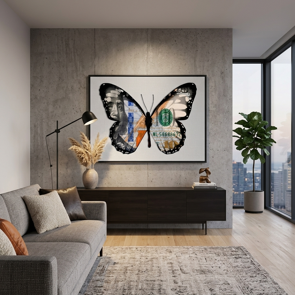 Schmetterling Dollar weiß motivierende Leinwand Wand Kunstdruck