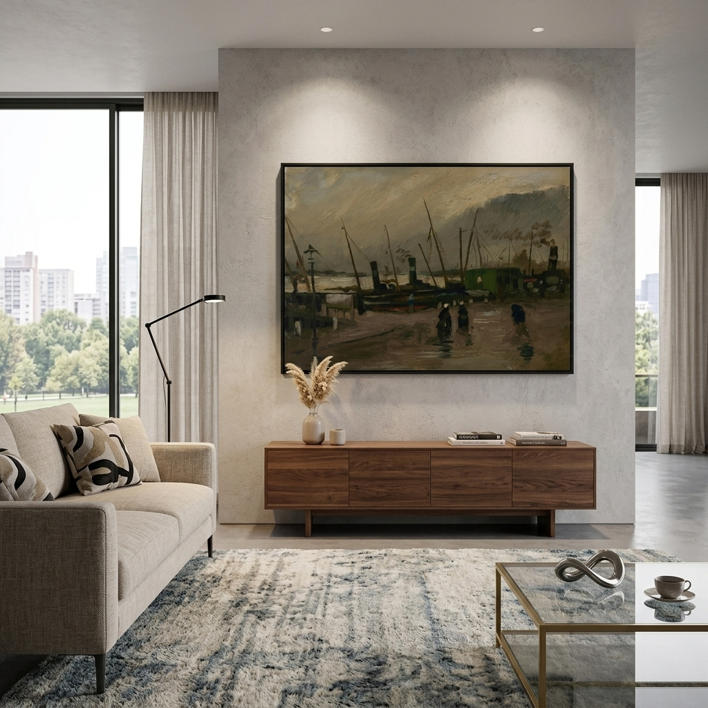 Reproduktion: Kai mit Schiffen in Antwerpen, Vincent van Gogh, Reproduktion auf Leinwand, Kunstdruck