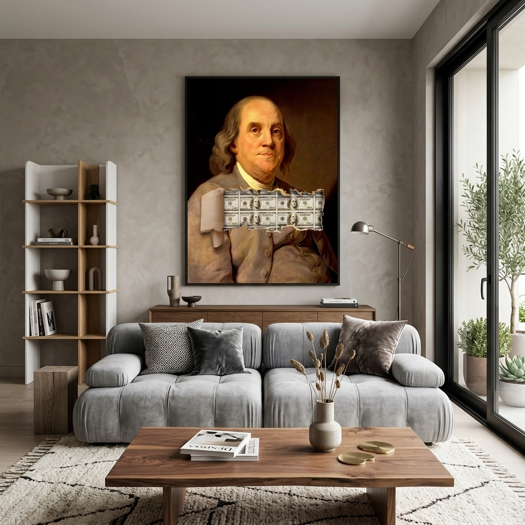 Benjamin Fransclin und Dollar Inspirierender Kunstdruck auf Leinwand