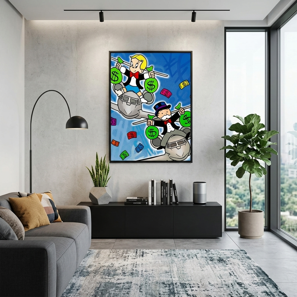 Monopoly Money planes Canvas Wall Art Print