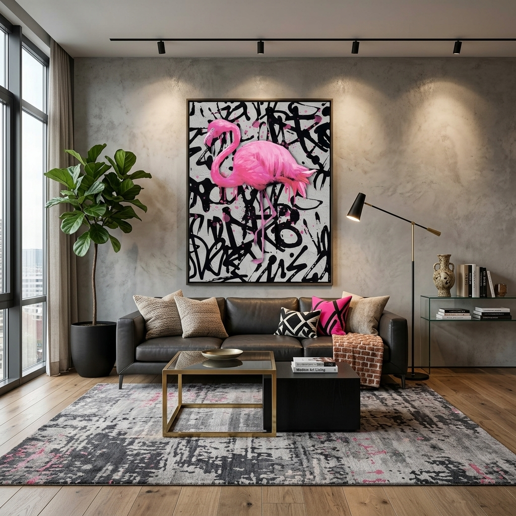 For home Pink flamingo Canvas Wall Art Print