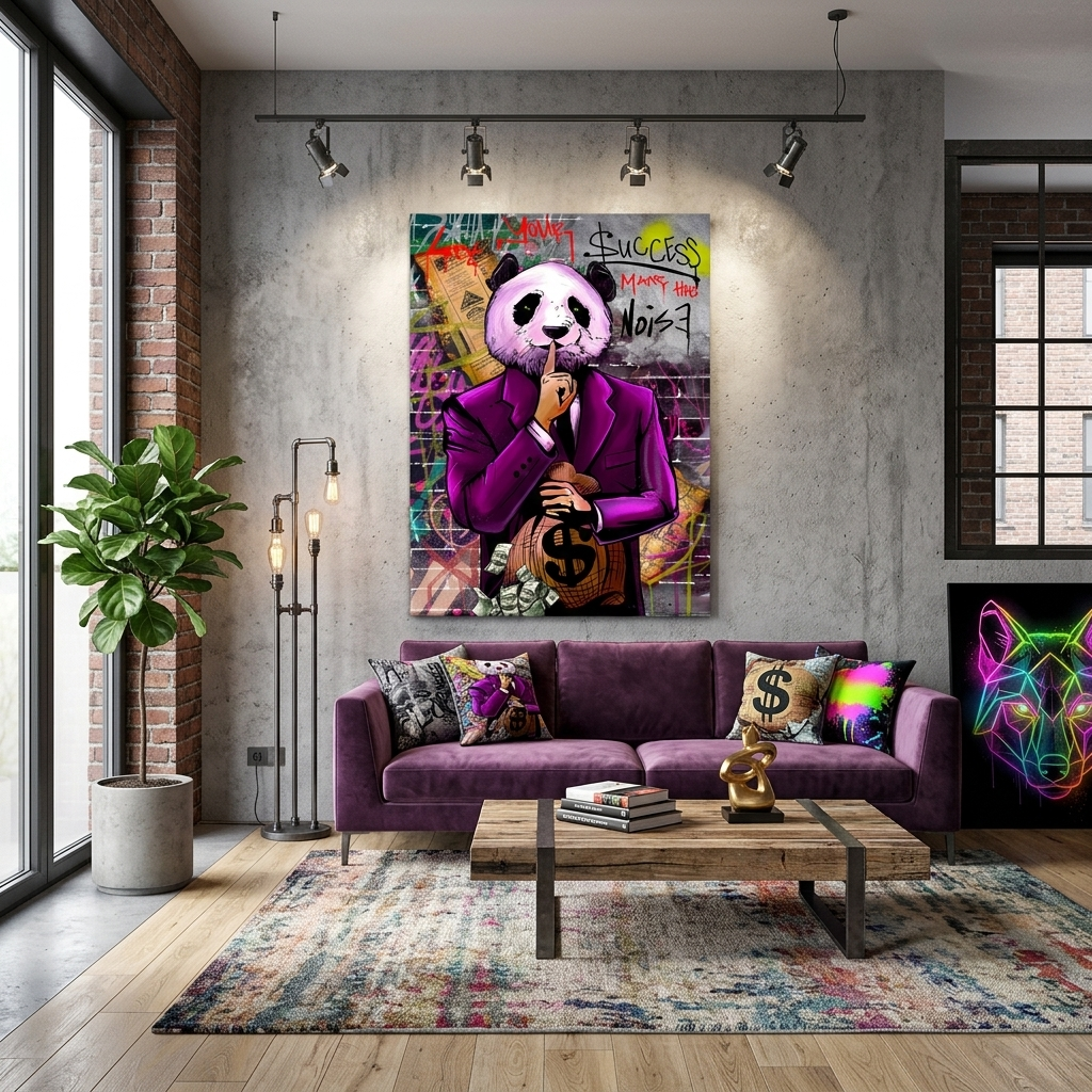 Zur Motivation Geld Panda Machen Sie den Lärm Motivierender Leinwand-Wand-Kunstdruck