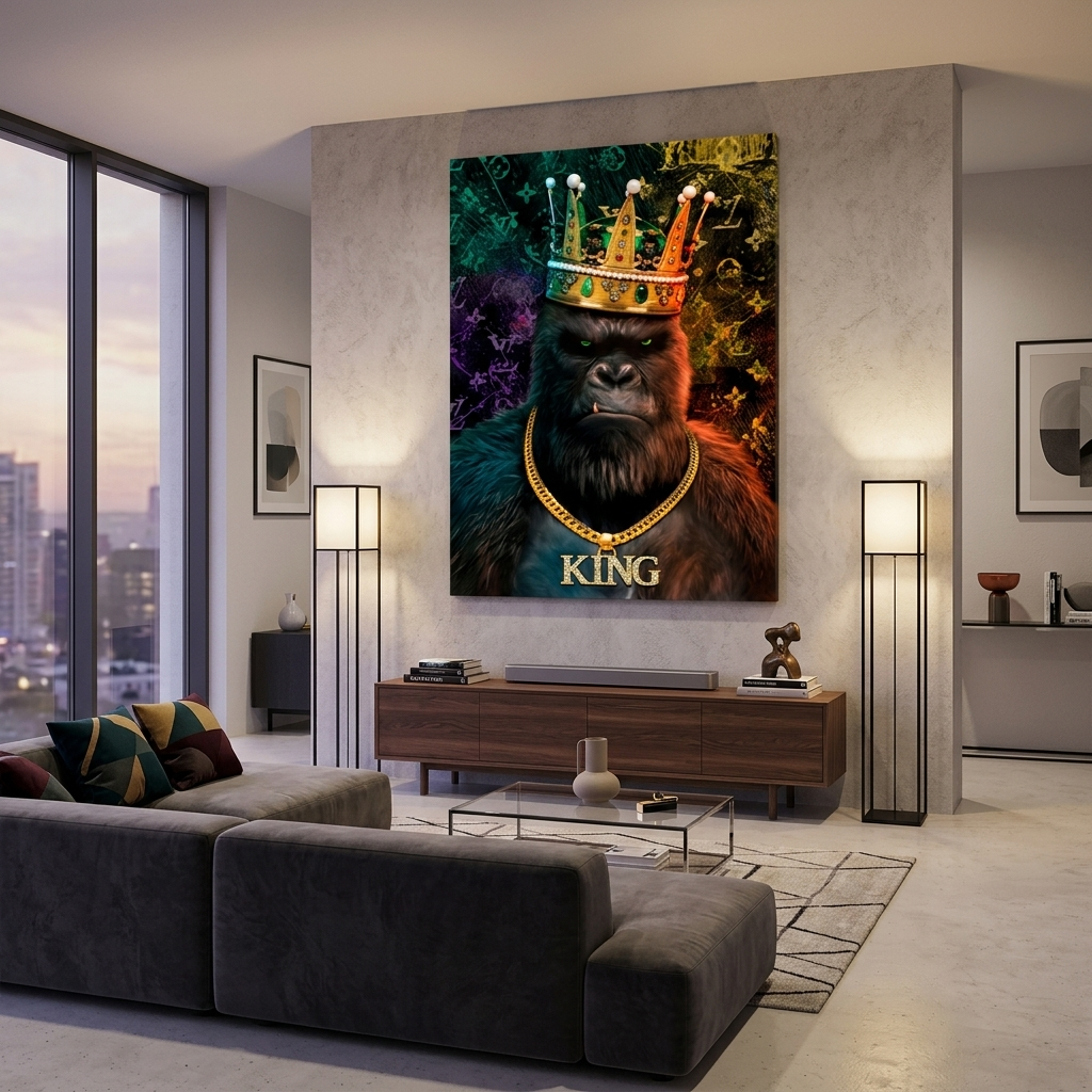 Motivierender Leinwand-Kunstdruck „Königlicher Gorilla“