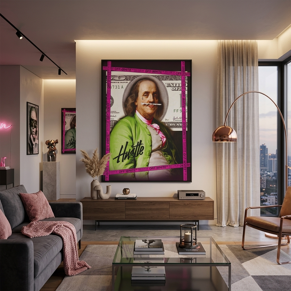 Franklin against the backdrop of $100 Inspirational Canvas Wall Art Print