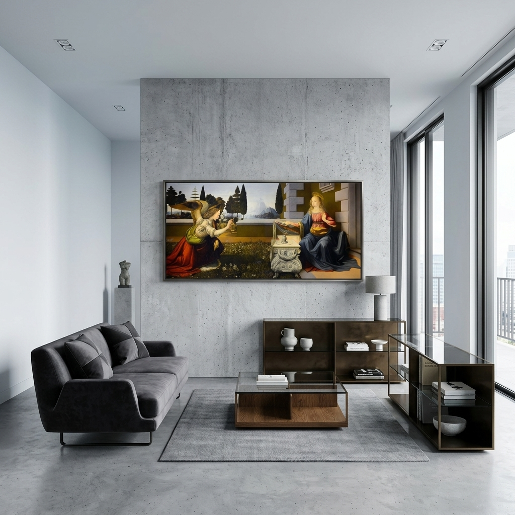 Reproduktion von Leonardo da Vincis Verkündigung, Reproduktion auf Leinwand, Kunstdruck