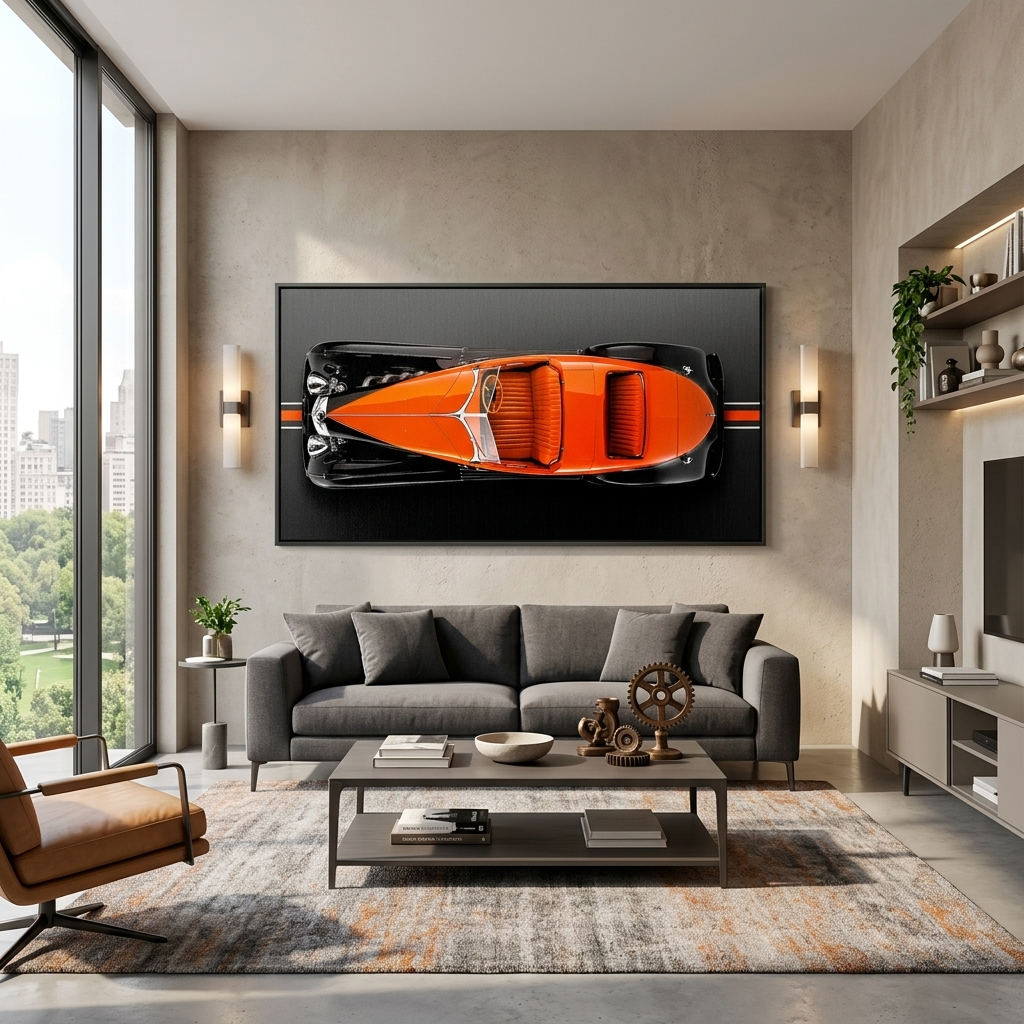 Leinwandbild, Porsche 911, grün, auf grauem Hintergrund