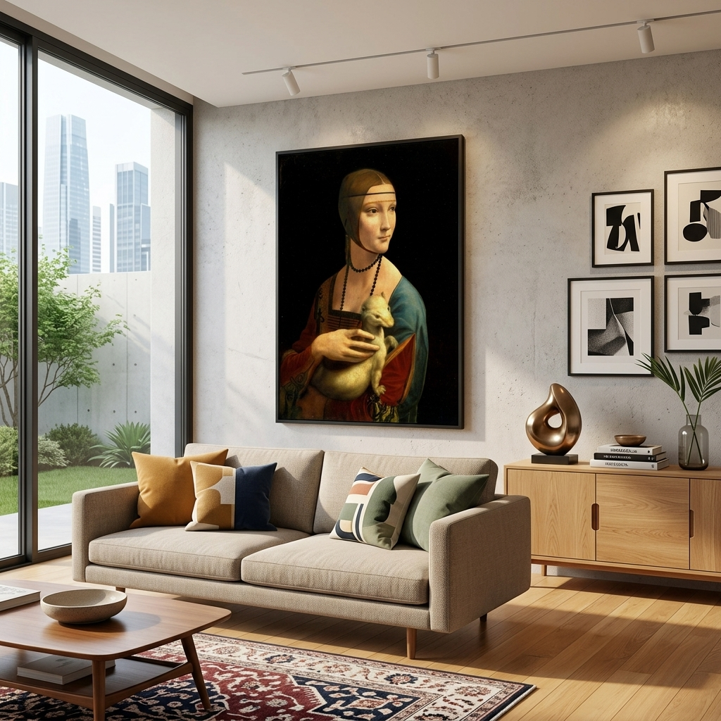 Reproduktion von Leonardo da Vincis „Die Dame mit dem Hermelin“, Reproduktion auf Leinwand, Wand-Kunstdruck