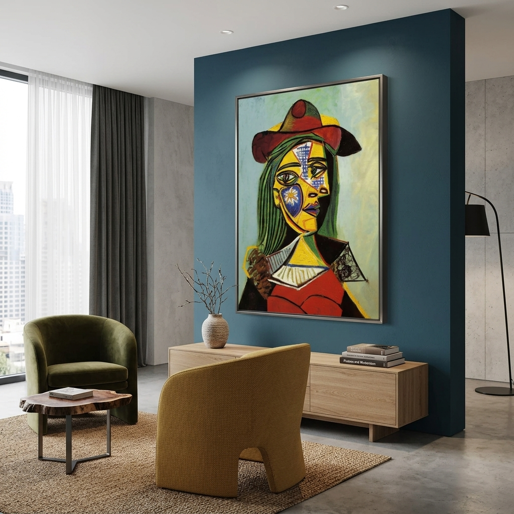 Reproduktion von Femme au chapeau et col en fourrure, Reproduktion auf Leinwand, Kunstdruck