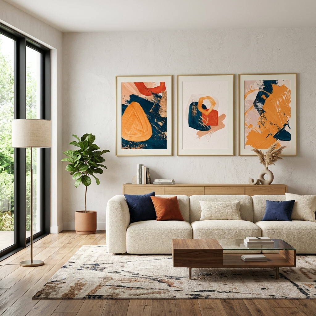 Modularer abstrakter Kunstdruck auf Leinwand, mehrteilig, Blau und Gelb