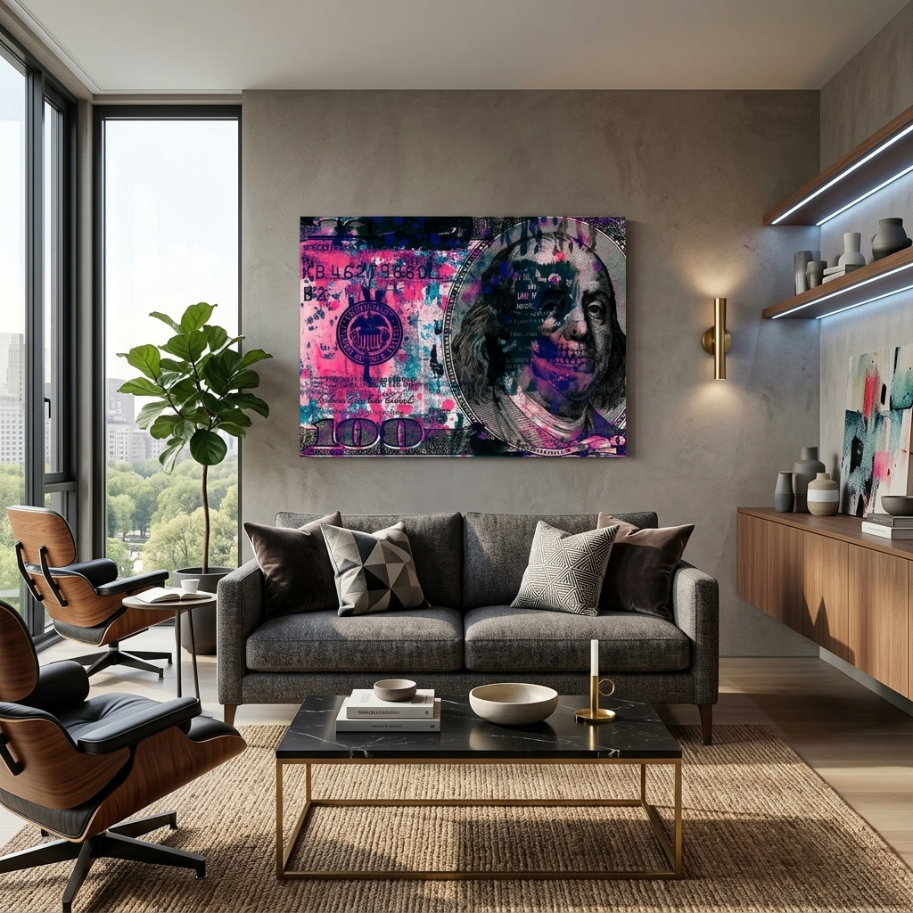 Leinwandbild „Dollar mit Farbe“, inspirierender Wanddruck