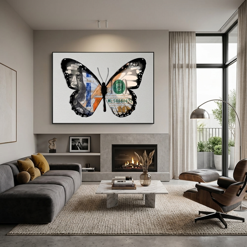 Schmetterling Dollar weiß motivierende Leinwand Wand Kunstdruck