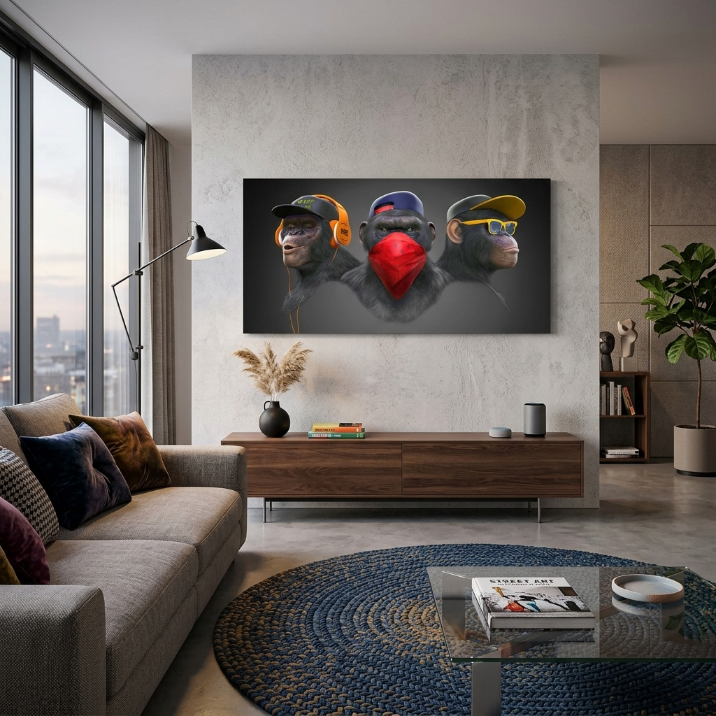 Three Gangster Monkeys Canvas Wall Art Print