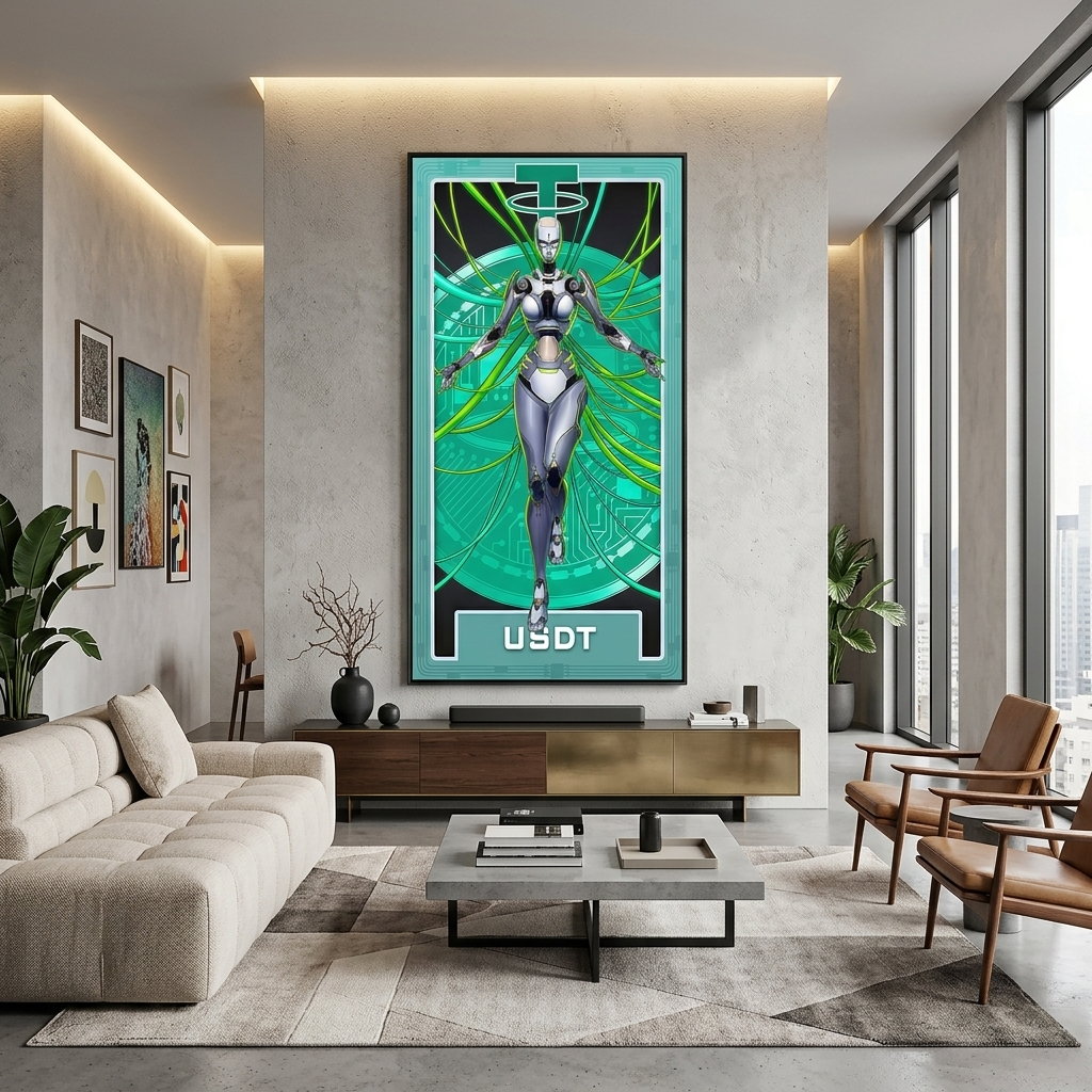 Money Crypto Warrior Robot Tether USDT Inspirational Canvas Wall Art Print