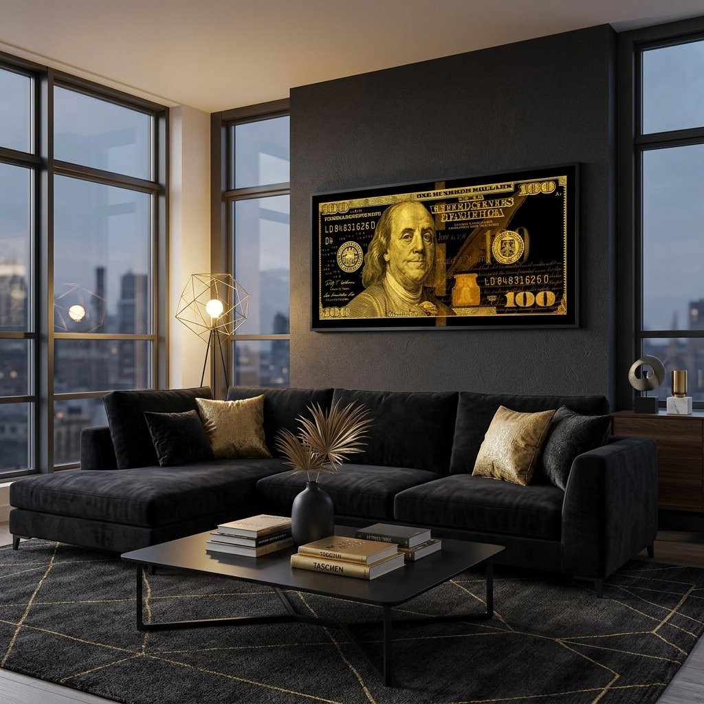 100 Dollar schwarz und gelb inspirierende Leinwand Wand Kunstdruck