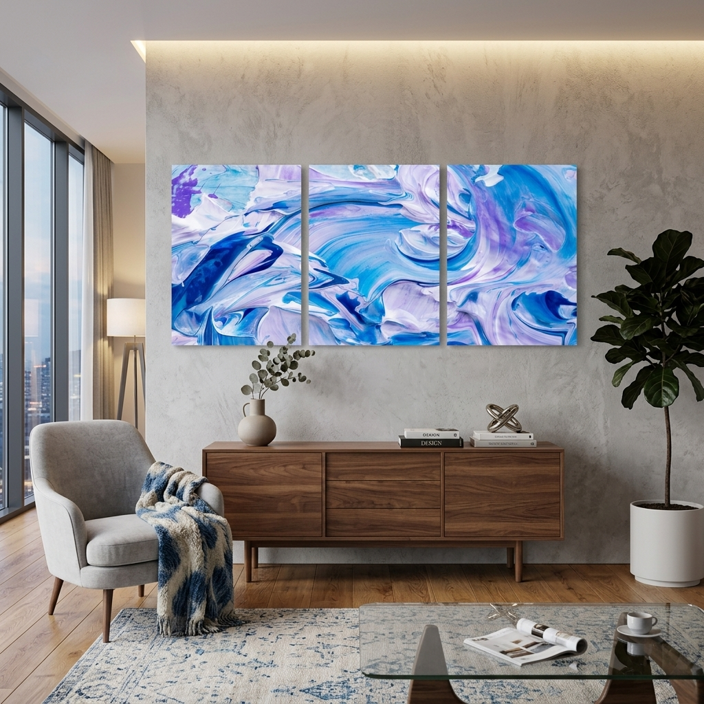 Mehrteiliger Kunstdruck auf Leinwand Blau-lila Farbspritzer