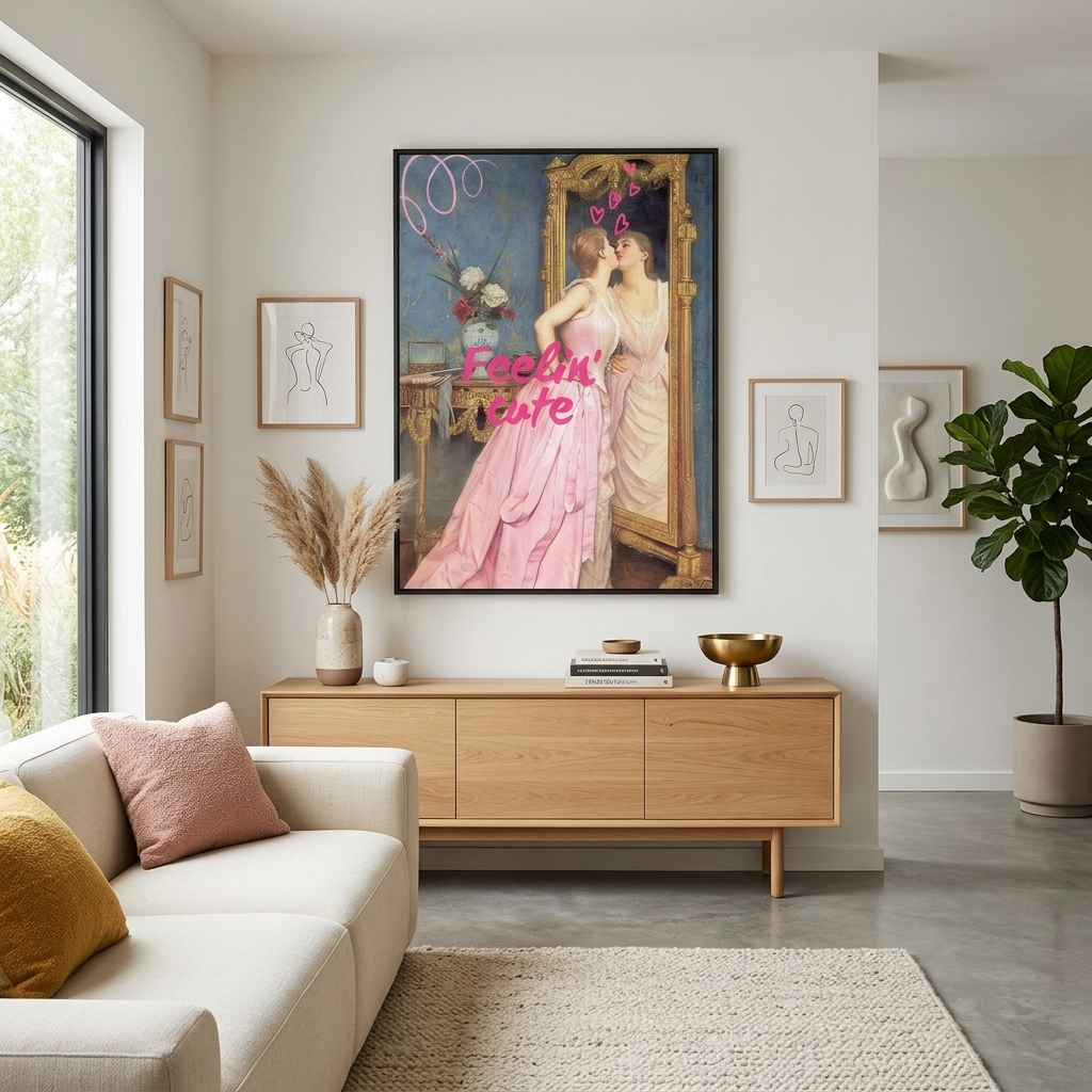 Kunstdruck auf Leinwand, letzter Blick in den Spiegel. Fühle mich süß