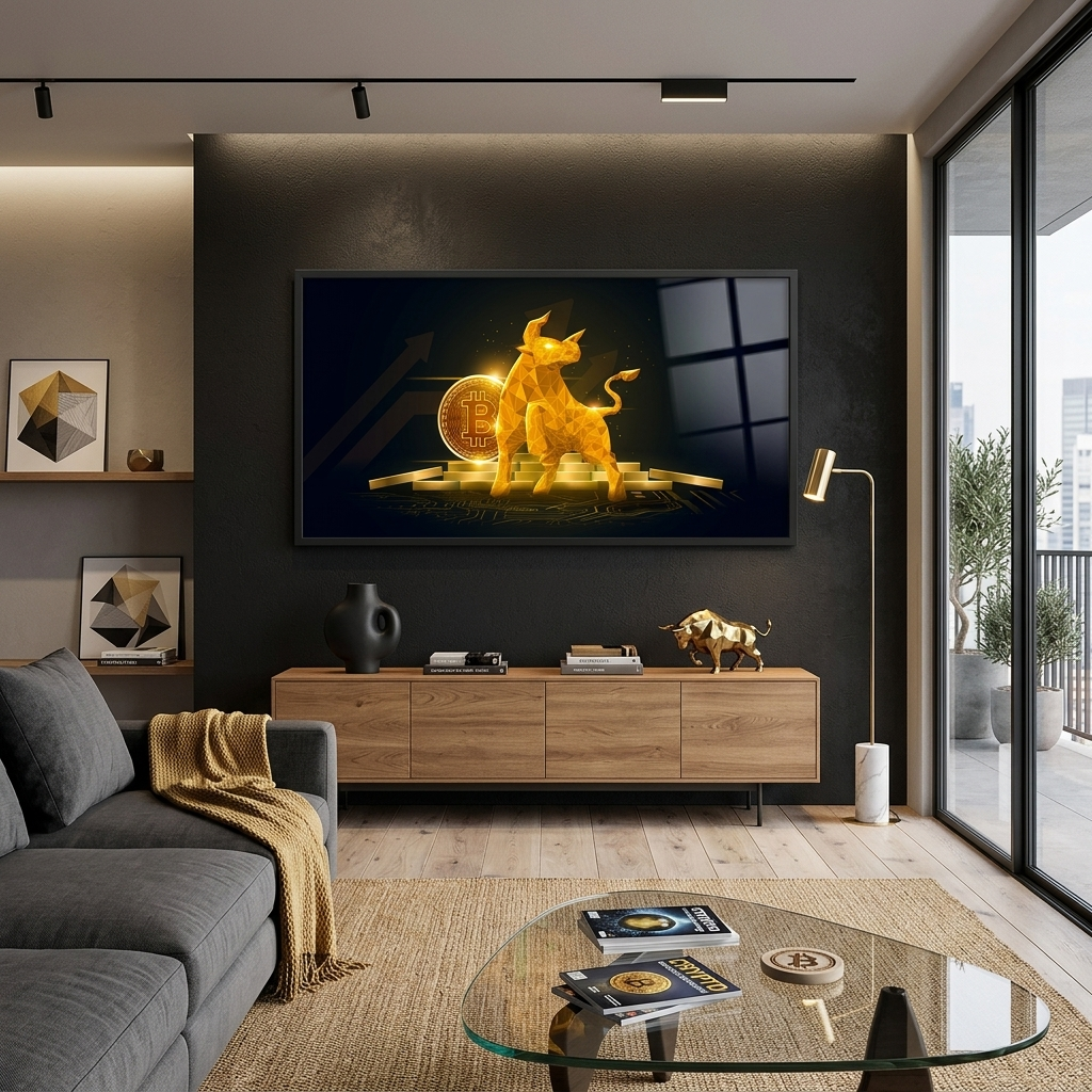 Bitcoin Goldmünze und Goldbarren Inspirierender Leinwand-Kunstdruck