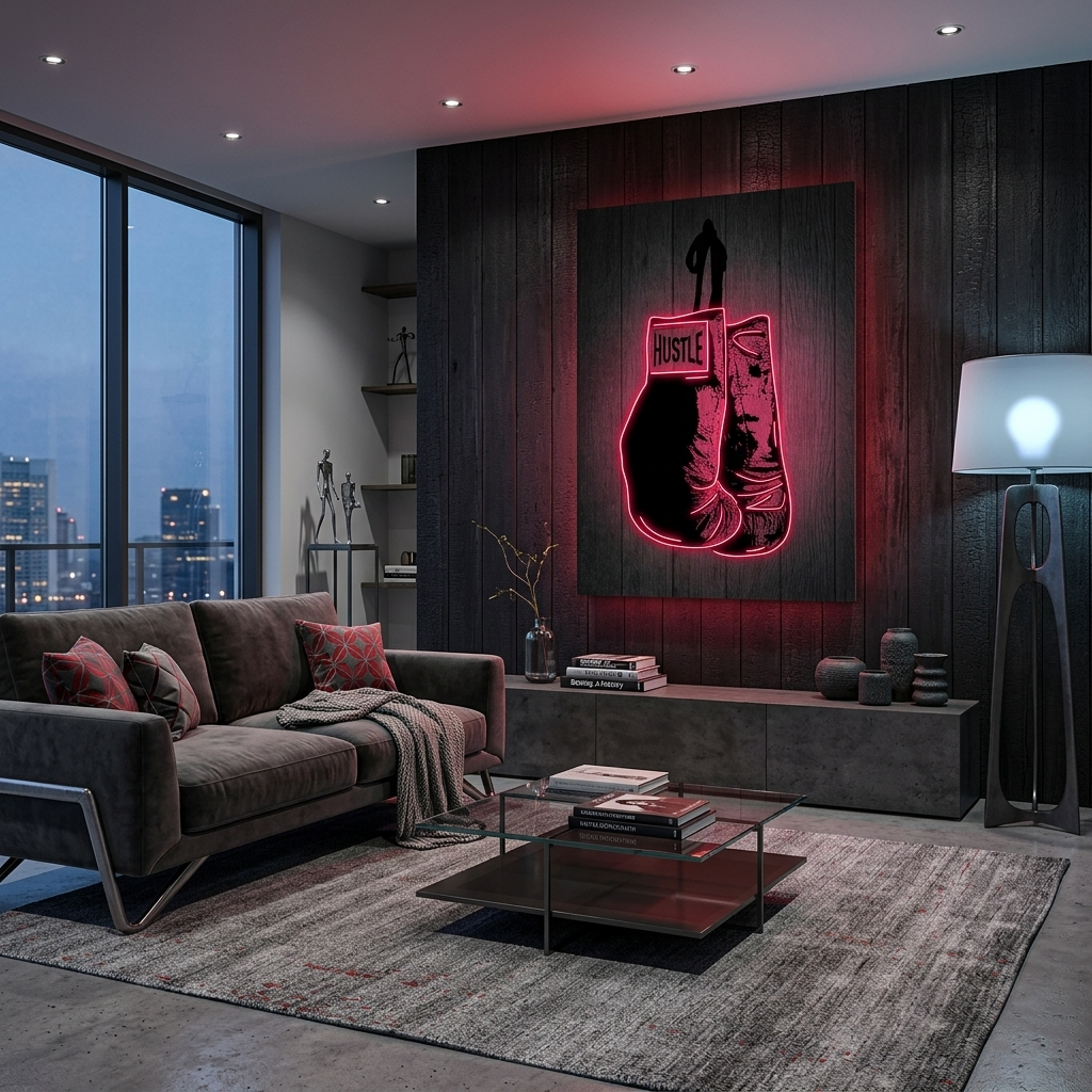 Zur Motivation Hustle Champ Boxhandschuhe Motivierender Leinwand-Kunstdruck