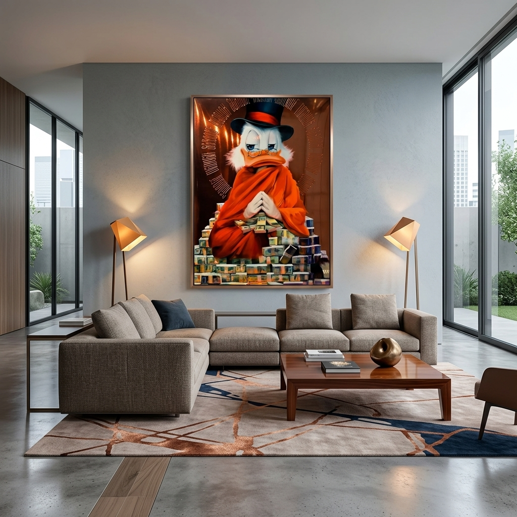 Scrooge Meditation Reichtum braun inspirierende Leinwand Wand Kunstdruck