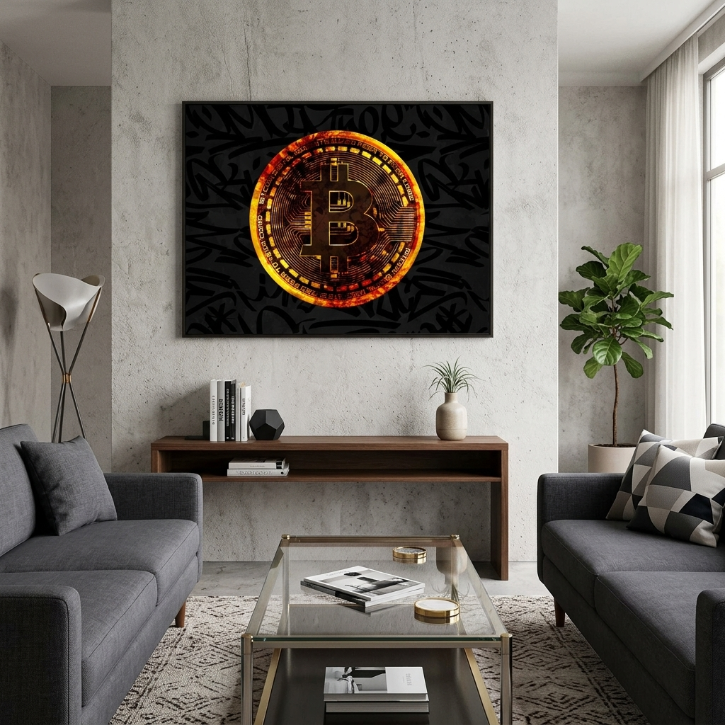 Gold Bitcoin coin Motivational Canvas Wall Art Print