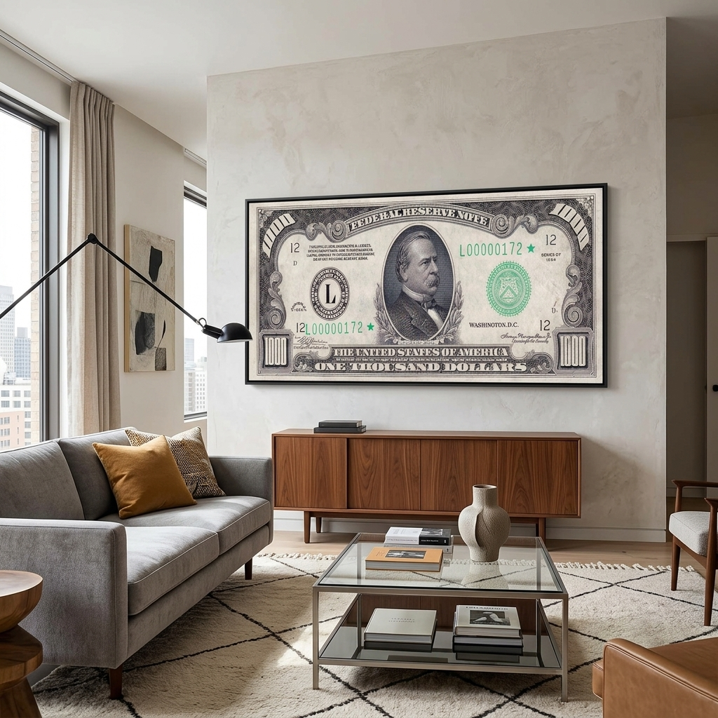 1000 Dollar, Schwarz-Weiß, inspirierender Kunstdruck auf Leinwand