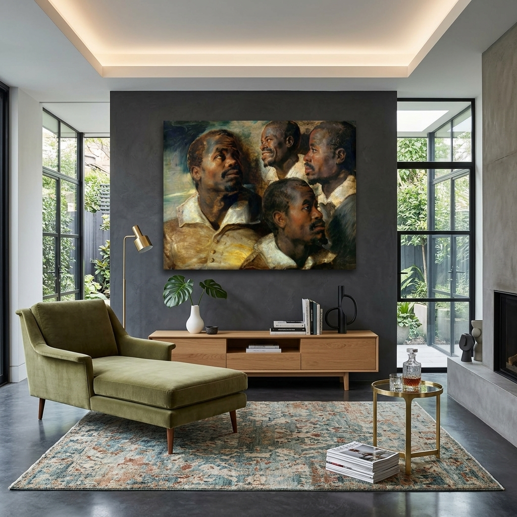 Reproduktion, Vier Skizzen des Kopfes des Mohren, Rubens, Reproduktion, Kunstdruck auf Leinwand
