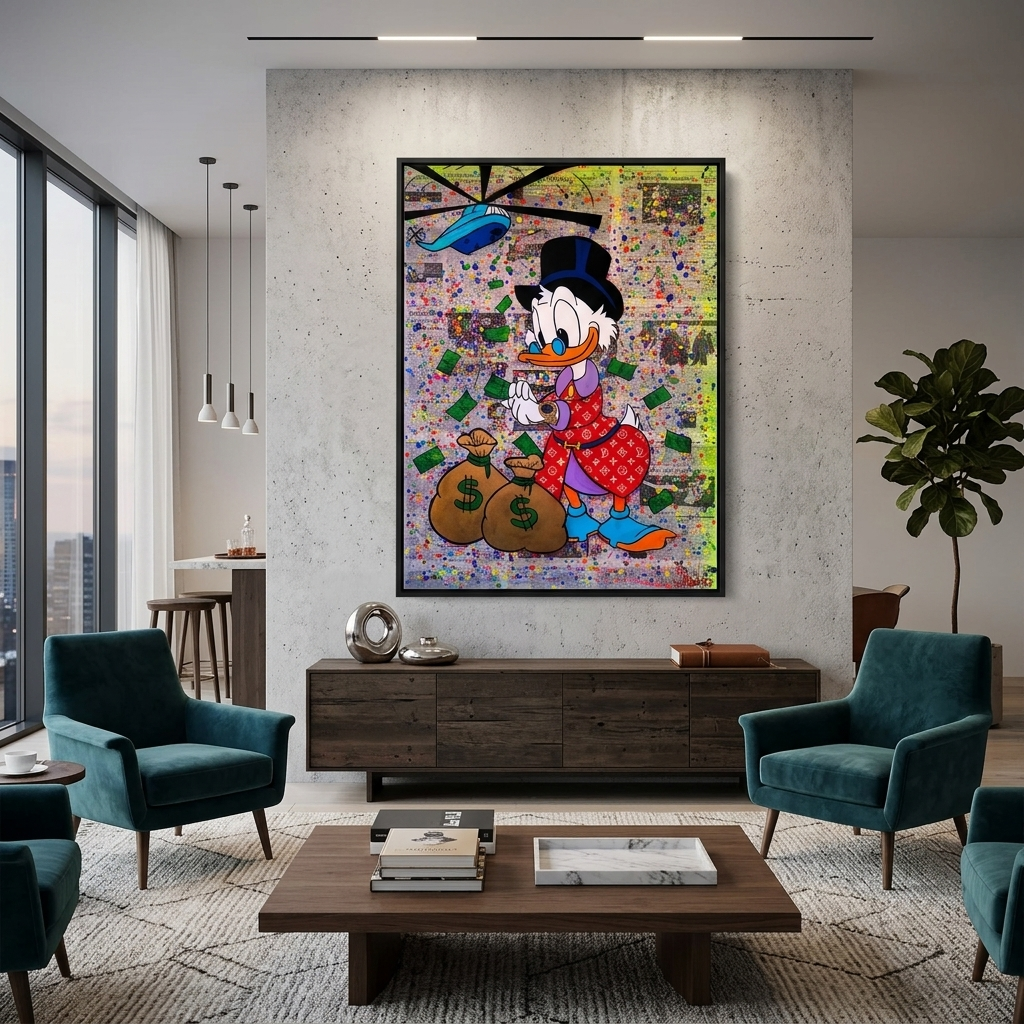 Scrooge money newspaper Inspirational Canvas Wall Art Print