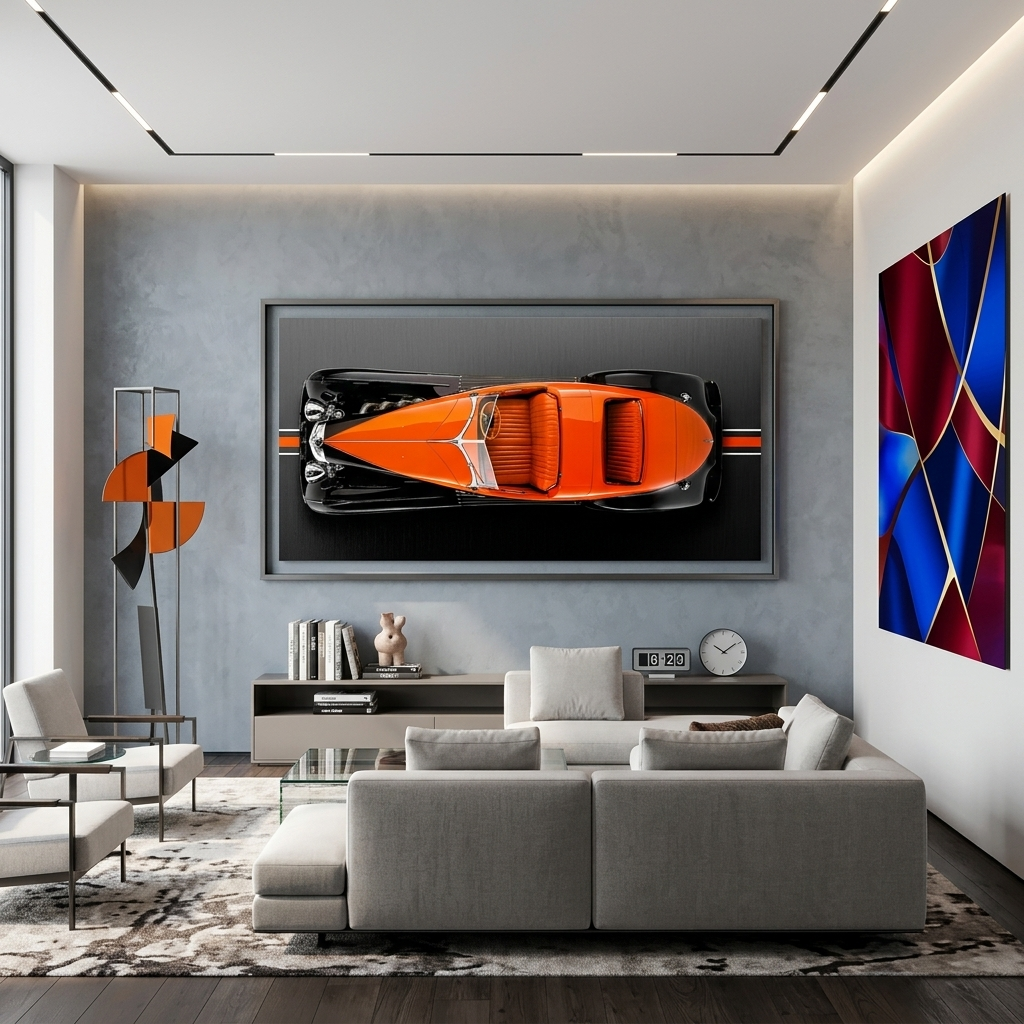 Leinwandbild, Porsche 911, grün, auf grauem Hintergrund