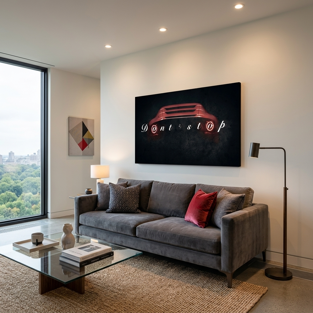 Zur Motivation: „Don't Stop“, Motivierender Leinwand-Kunstdruck von Ferrari Mercedes