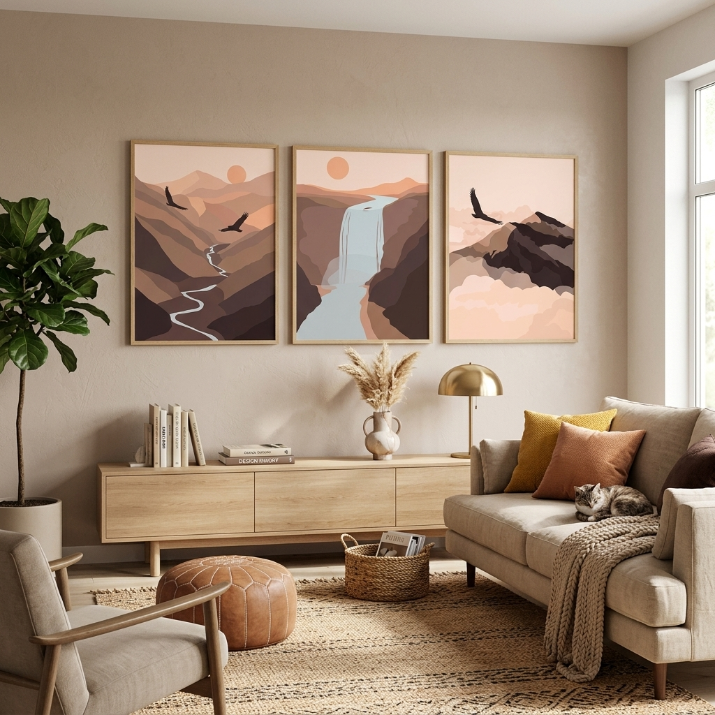 Modularer Kunstdruck auf Leinwand mit Bergabstraktion, mehrere Teile