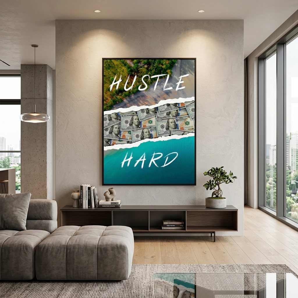 Hustle Hard Motivational Canvas Wall Art Print