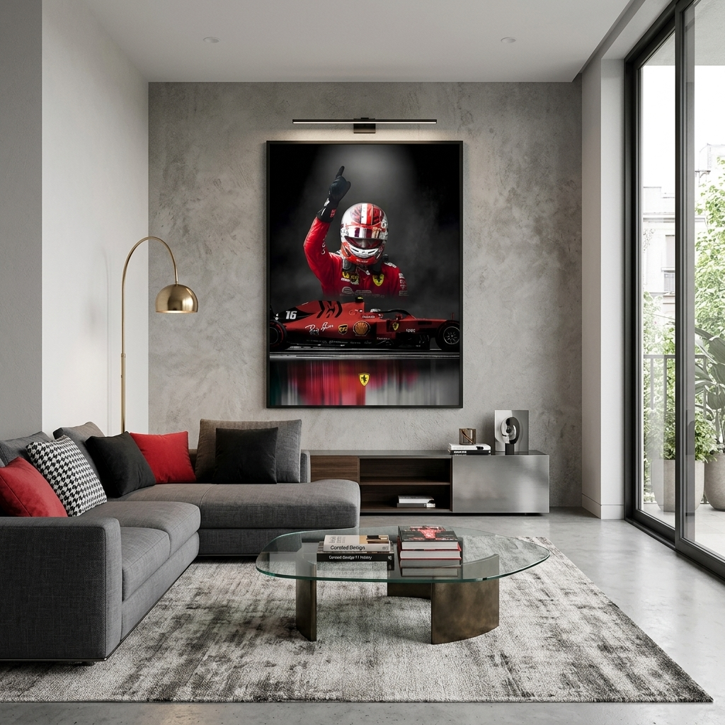 Der Ferrari Formel 1-Wagen und Charles Leclaire Leinwand-Kunstdruck